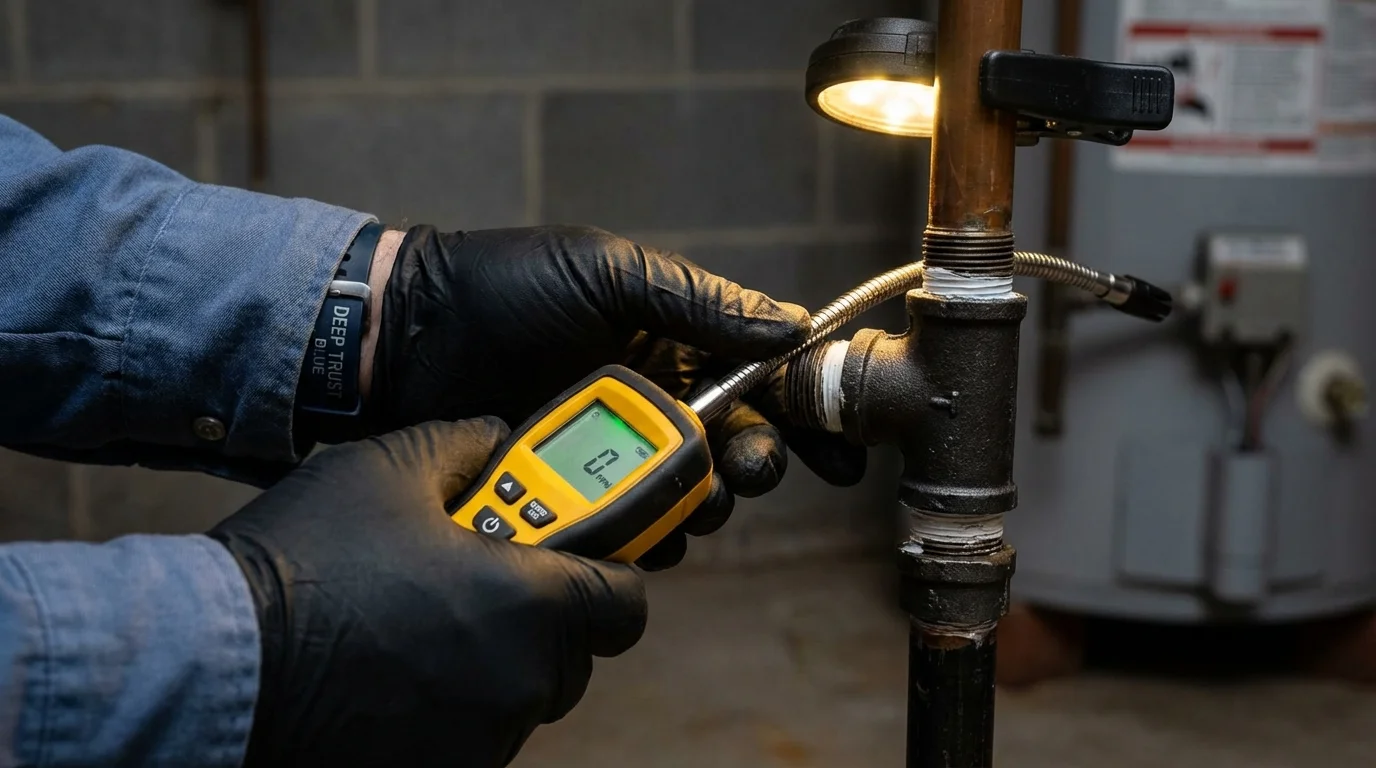 Gas leak detection with electronic sniffer by Johns Plumbing LLC in Dennison