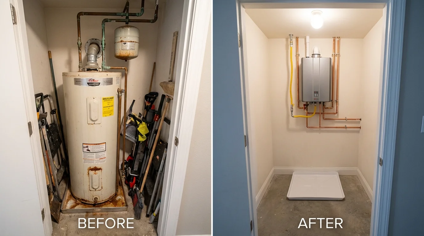 Tank water heater versus wall-mounted tankless unit comparison for Dennison, OH homeowners